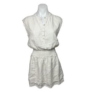 Rails White Beige Angelina Dune Stripe Linen Smocked Button Tiered Dress Size XS